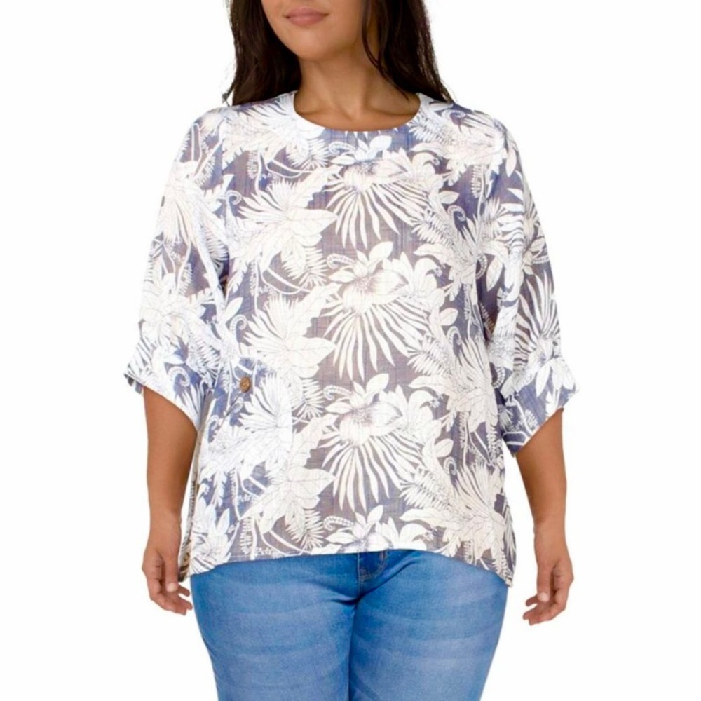 Trisha Tyler Womens Blue Sheer Floral Blouse Top Shirt Plus NWT 3X